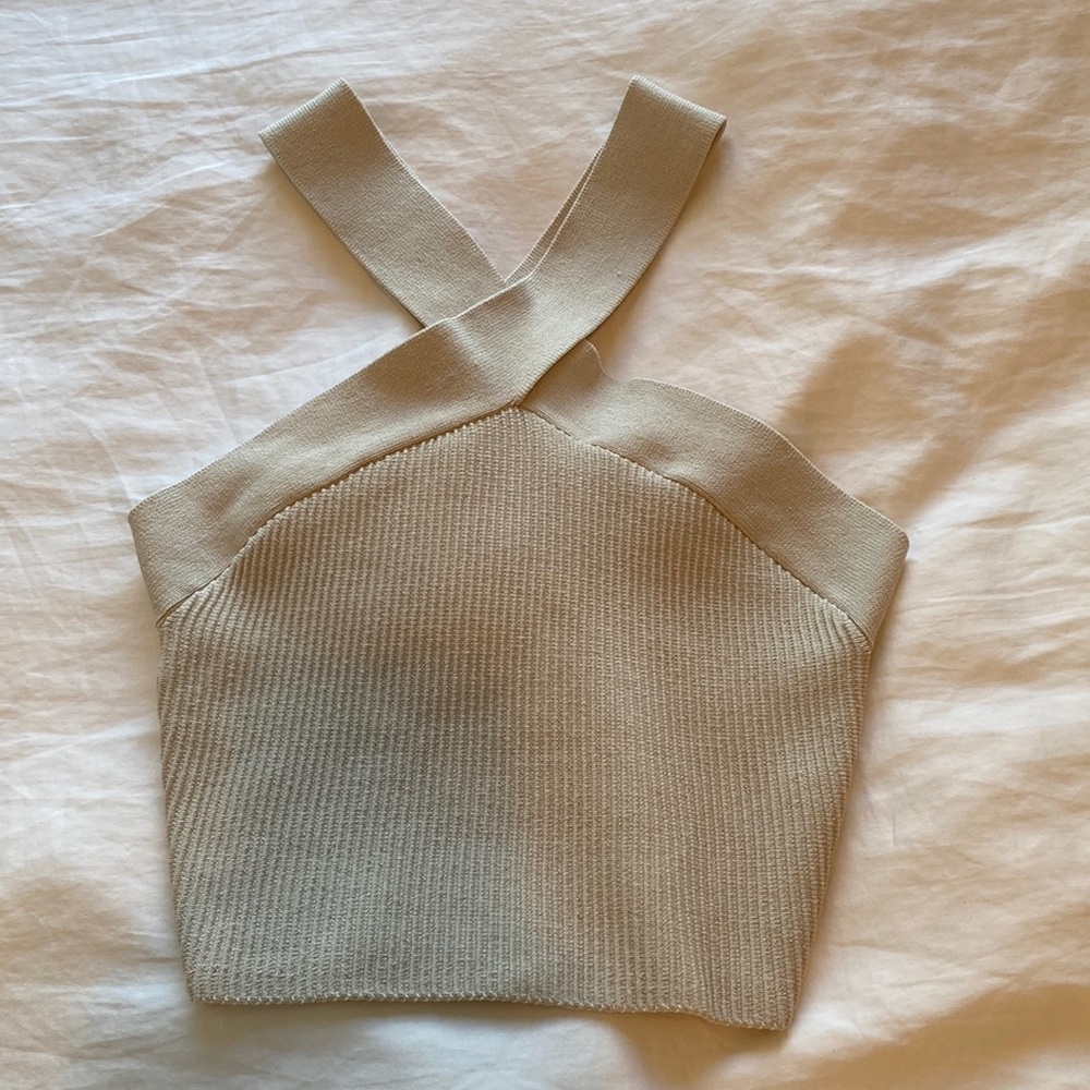 Babaton sculpt knit criss cross cropped tank